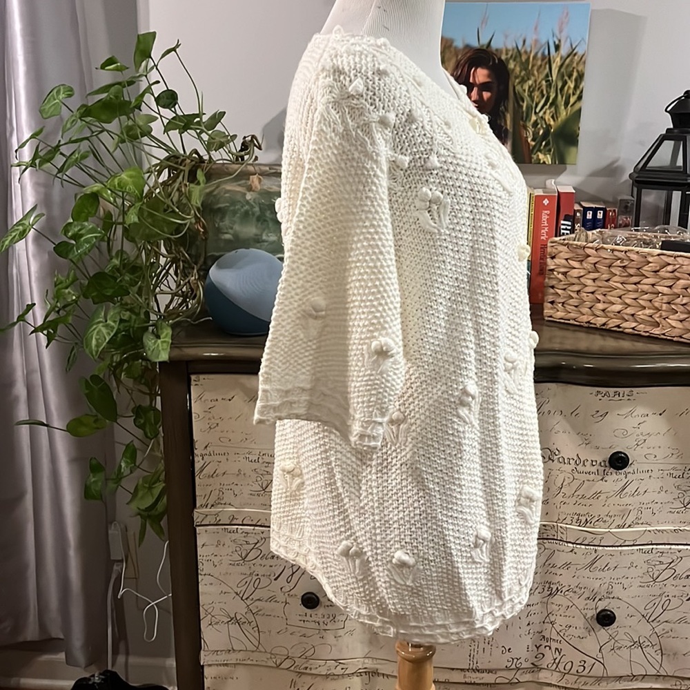 VINTAGE MARISA CHRISTINA HAND KNITTED OVERSIZED CARDIGAN IVORY WHITE SIZE MP - Picture 4 of 14